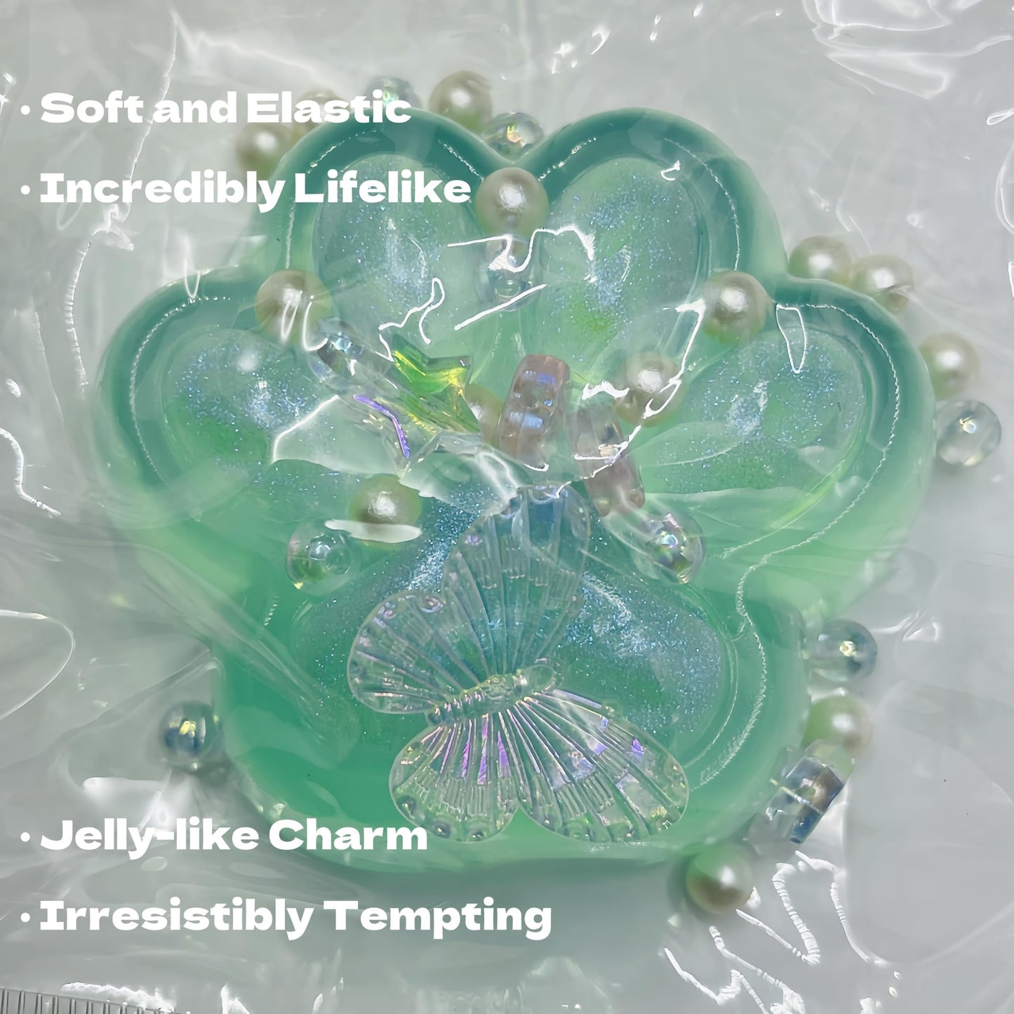 2.76 Inch Squeeze Toys Cat Paw Handmade Squeeze, Green Glitter Transparent Squeeze Paw, Cute Soft Squeeze For Stress Relief, Fid