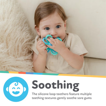 Nuby Fun Loops Teether - Flower-Shaped Infant Teething Toy for Babies - 3+ Months - Blue and Aqua