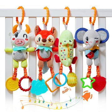 Tumama 4 Pack Baby Toys For 0 3 6 9 12 Months, Hanging Crib Toys For Newborn Infant Development, Car Seat Stroller Soft Plush Rattles Toy For Babies