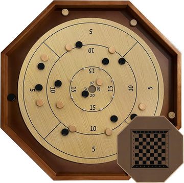 27 Inch Tournament Crokinole Board Game  2 in 1 Crokinole and Checkers with 22  Playing Surface  Metal Pegs  Wooden Octagon Canadian Tabletop Board Game Krokinole for Families and Friends