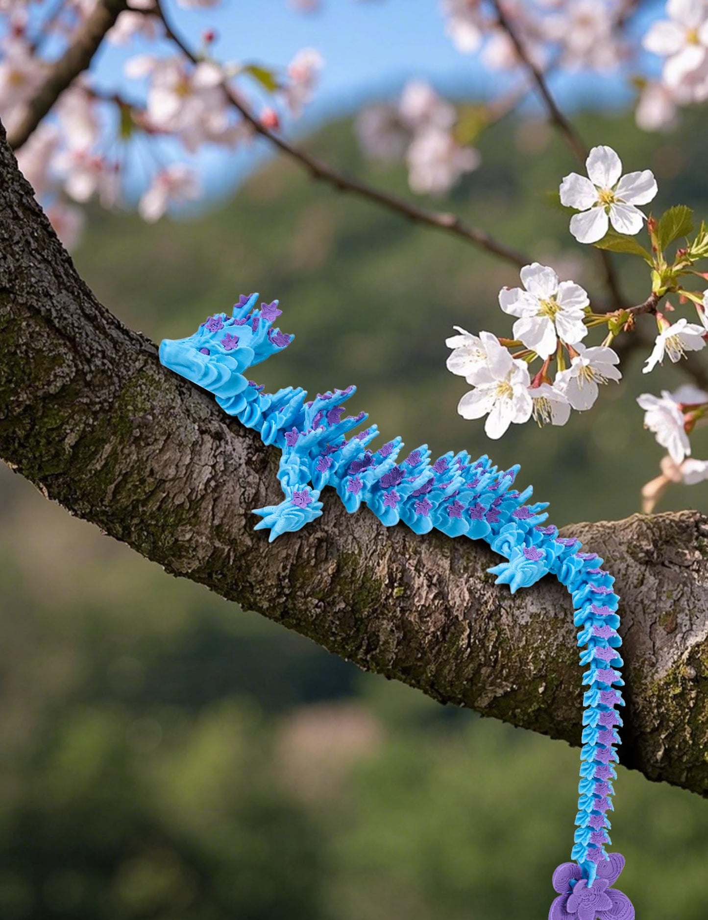 zhancydeal 3D Printed Cherry Blossom Crystal Dragons (Purple Blue)