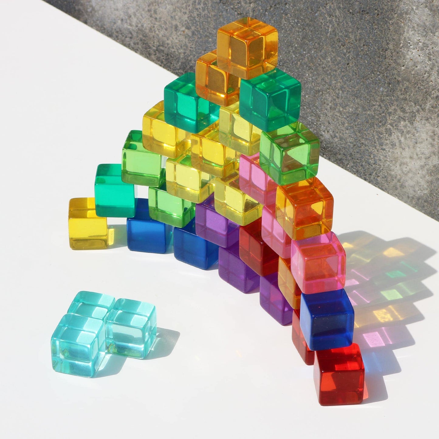 Candywood Rainbow Acrylic Gem Cubes Blocks Children Educational Sensory Training Crystal Toys Baby Learn Color Light Shadow Stacking Toys (30-Pcs)