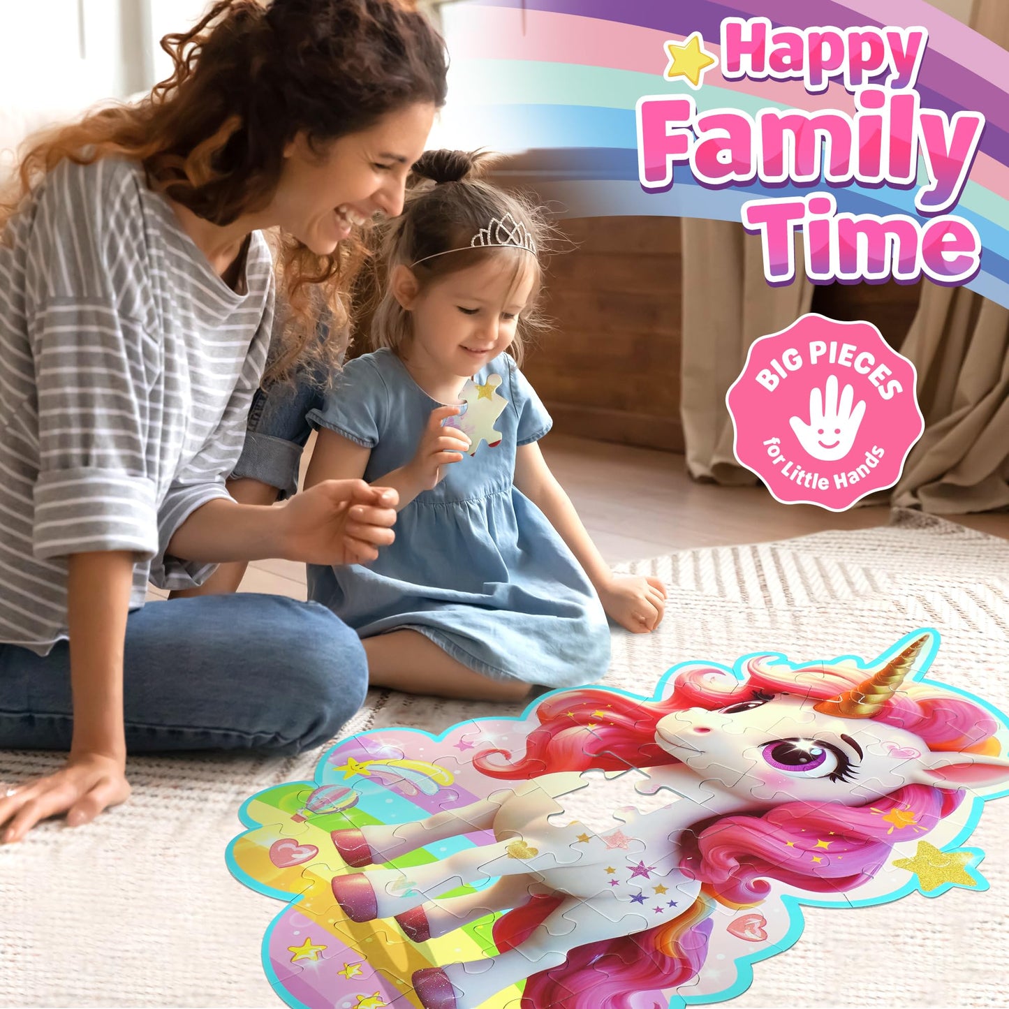 Zizz Unicorn Floor Puzzles For Kids Ages 3-5, 4-8 Years Old - Giant 48 Pieces Jigsaw Puzzles For Kids Ages 4-6 - Unicorn Toys Fo