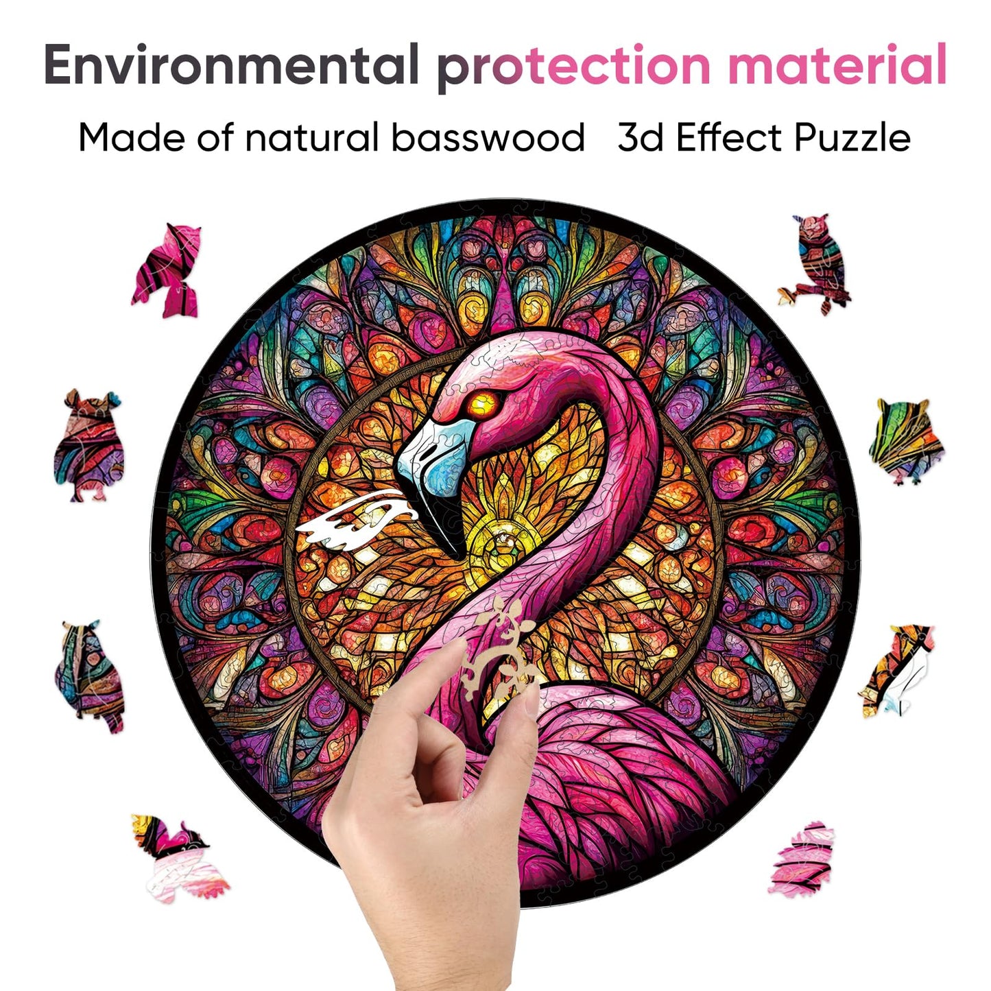 Qiuenisray Wooden Puzzles for mature-themeds 500 Piece  Flamingo Jigsaw Puzzles  Unique Shape mature-themed Puzzles  Irregular Christmas Thanksgiving Gifts for Family Friend(16.5 * 16.5 in)