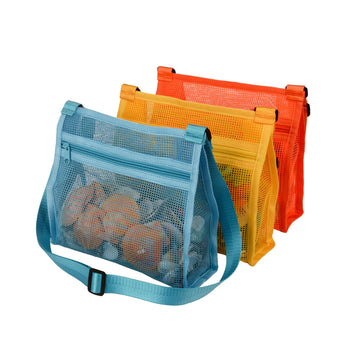 MUYIZI Mesh Bag for Holding Beach Shell,Toys (Blue&Yellow&Orange 3pack) Shell Collecting Bags for Kids, for Picking Up Shells