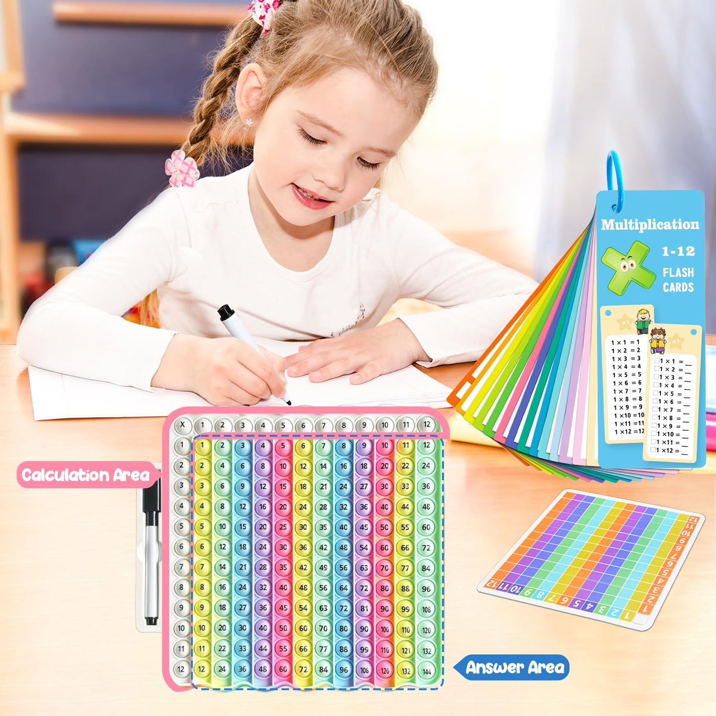Anemeeoke Multiplication Flash Cards + Pop Fidget Multiplication Chart, Times Table Educational Flashcard 3Rd Grade, 4Th, 5Th, 6