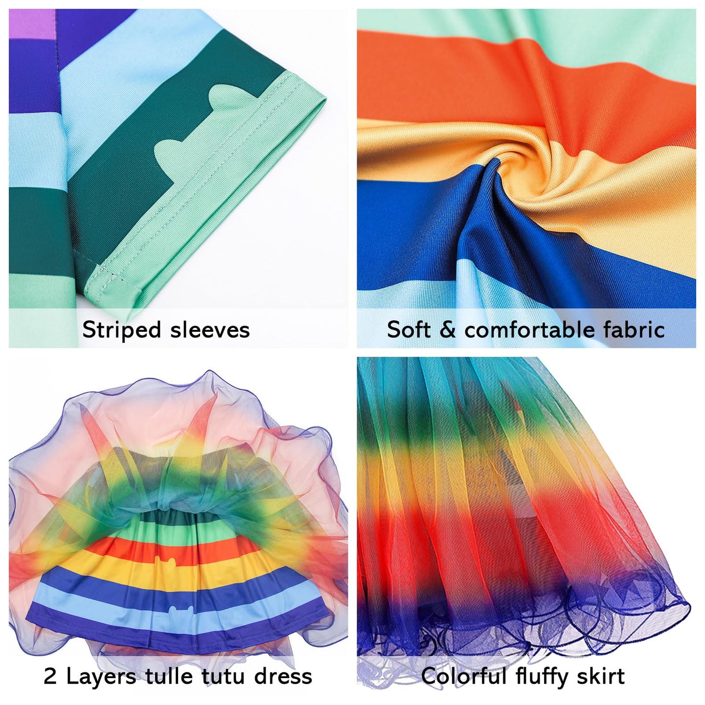 Adreit Rainbow Tutu Dress For Girls, Birthday Girl Outfit Set Costumes With Headband And Bag Christmas Birthday Party