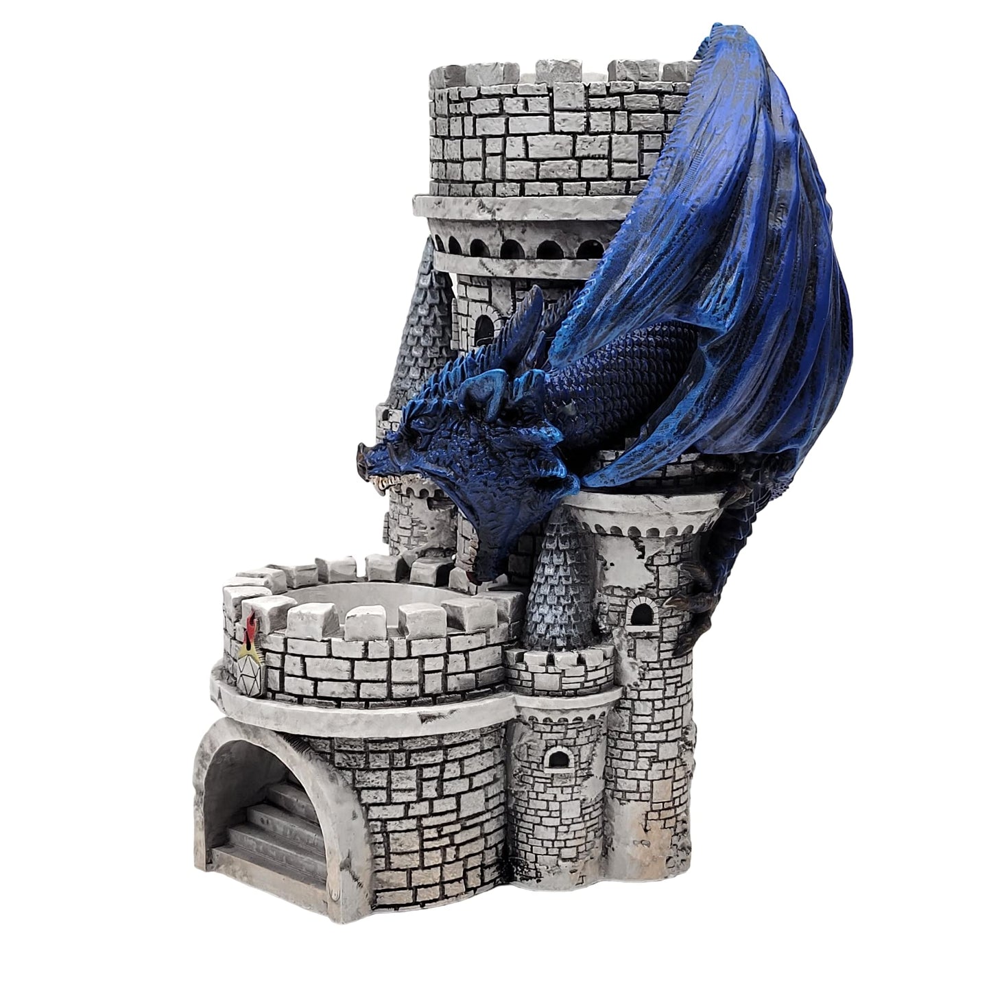 Forged Dice Co. Dragon’S Keep Dice Tower - Hand Painted Dice Rolling Tower Castle With Led Lights, Made From Heavy Duty Resin - Compatible With Dnd Accessories, D&D 5E, And Standard Rpg Dice (Blue)