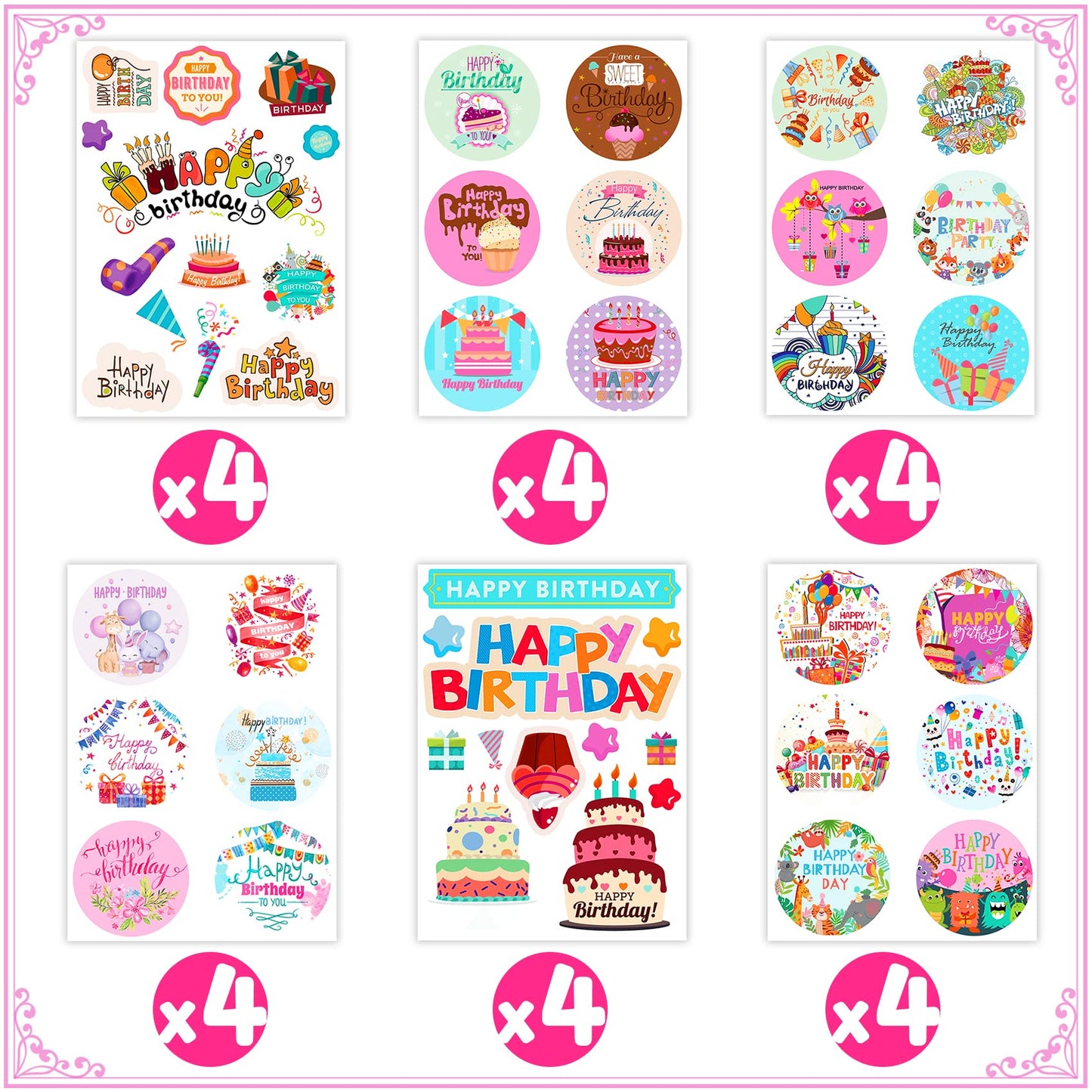 Large Birthday Stickers 24 Sheets Happy Birthday Stickers For Kids Classroom Envelopes Cake Stickers School Birthday Party Favors Suppies