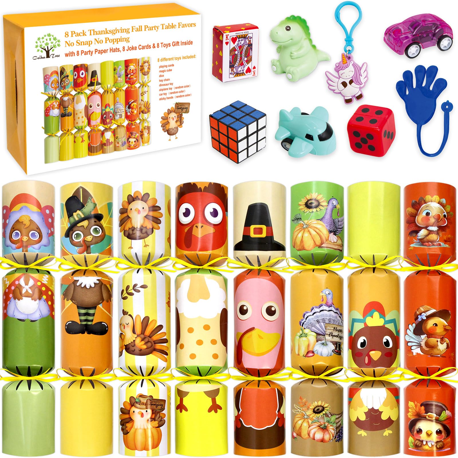 8 PC Thanksgiving Crackers Poppers Party Table Favors No Snap No Popping Fall Thanksgiving Games Activities for Kids Family with