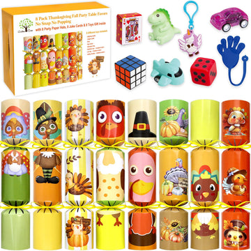 8 PC Thanksgiving Crackers Poppers Party Table Favors No Snap No Popping Fall Thanksgiving Games Activities for Family Kids with