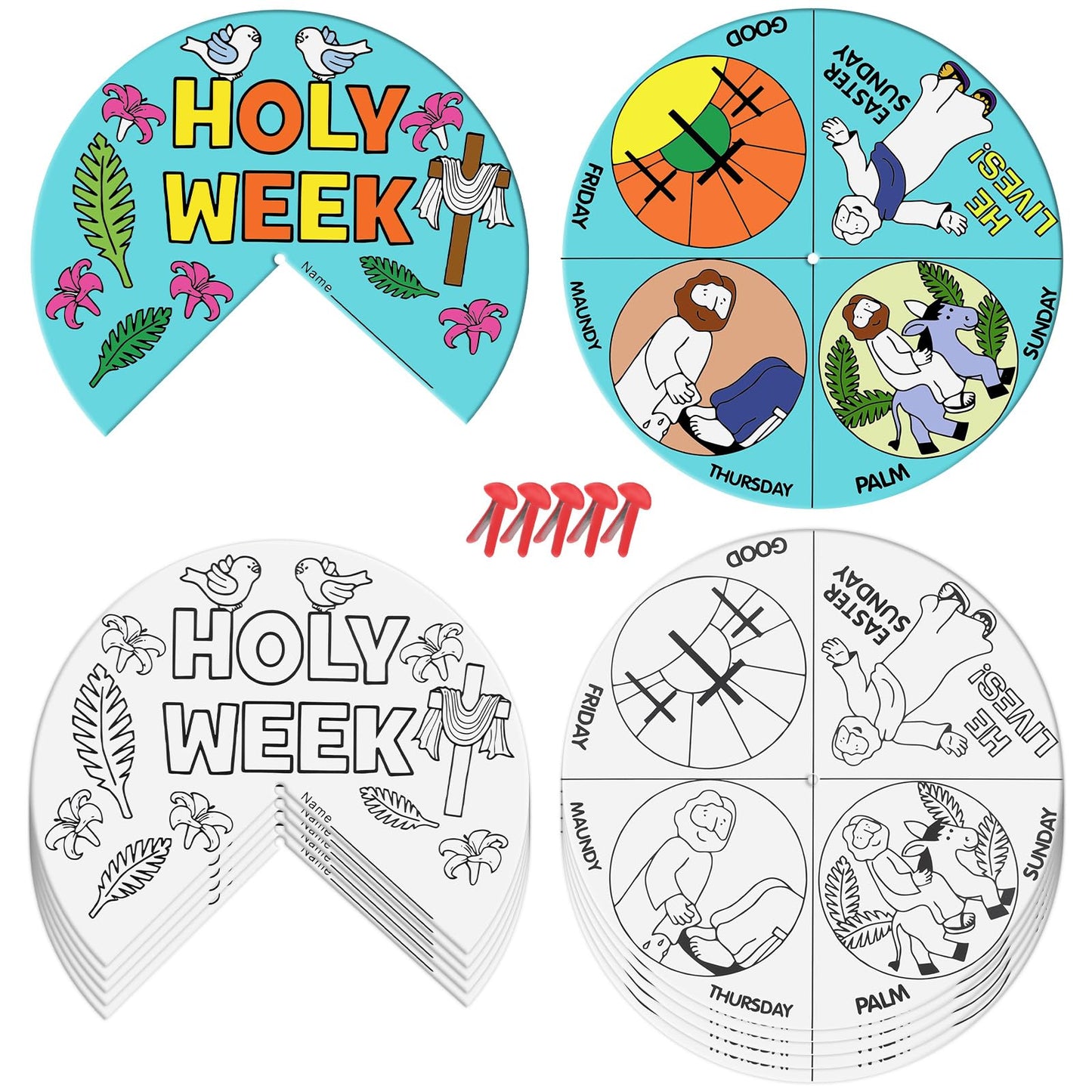 Resurhang 36 Sets Color Your Own Holy Week Wheel, DIY Religious Easter Crafts Kit for Kids Holy Week Color Crafts for Kids Easte