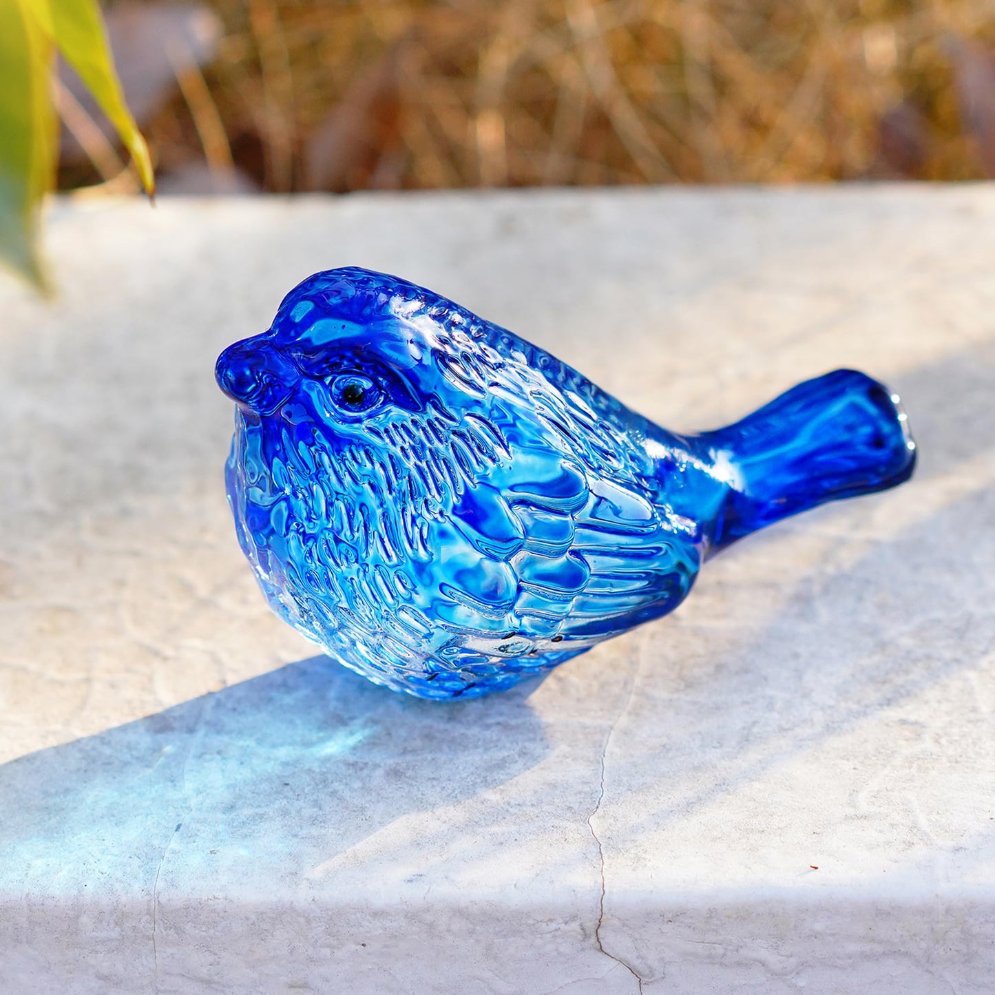 H&D HYALINE & DORA Blue Glass Bird Figurine Set of 2, Miniature Collectible Crystal Birds for Desk Decor