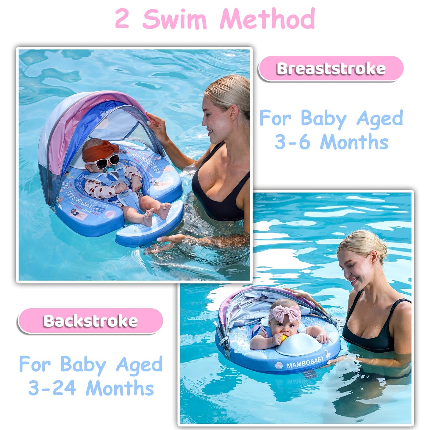 2024 Newest Mambobaby Baby Pool Float With Canopy & Tail Mambobaby Baby Swim Float Non-Inflatable Solid Baby Float Upgrade Soft