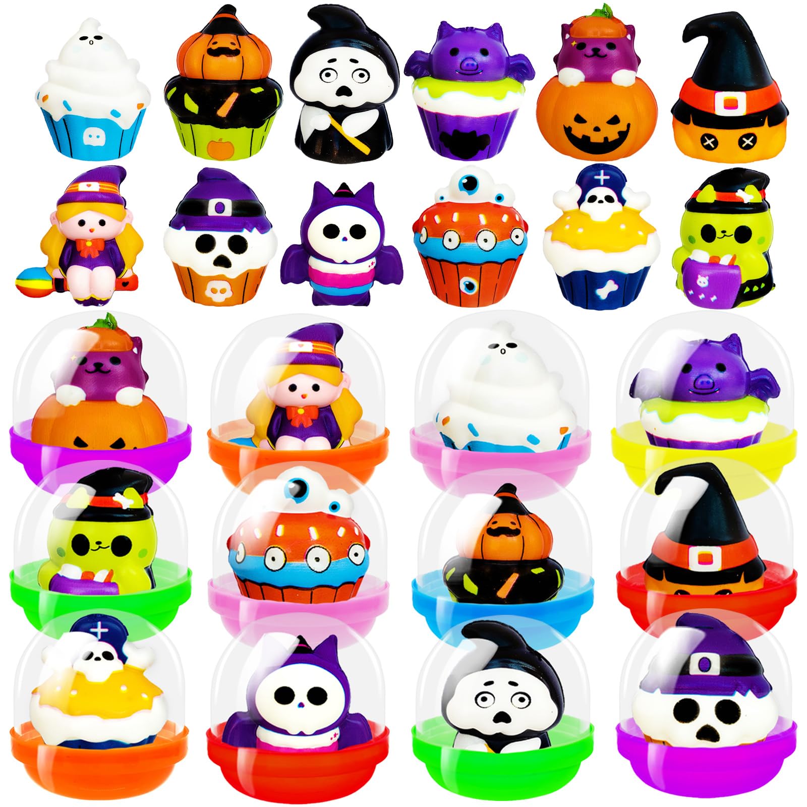 24 Pack Halloween Party Favors Filled With Squishy Toys,Slow Rising Squishy Toy With Fillers,Cute Stress Relief Squeeze Toys For Kids Gifts,Birthday,Class Prizes,Goodie Bags Stuffers