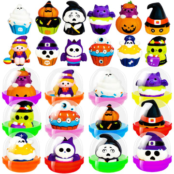 24 Pack Halloween Party Favors Filled With Squishy Toys,Slow Rising Squishy Toy With Fillers,Cute Stress Relief Squeeze Toys For Kids Gifts,Birthday,Class Prizes,Goodie Bags Stuffers