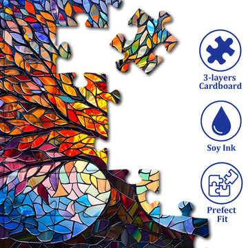 Pickforu Stained Glass Puzzle Tree Of Life Puzzles For Adults 1000 Pieces, Impossible Hard Difficult Challenging Puzzles For Adults, Colorful Mosaic Tree Of Life Jigsaw Puzzle 1000 Pieces