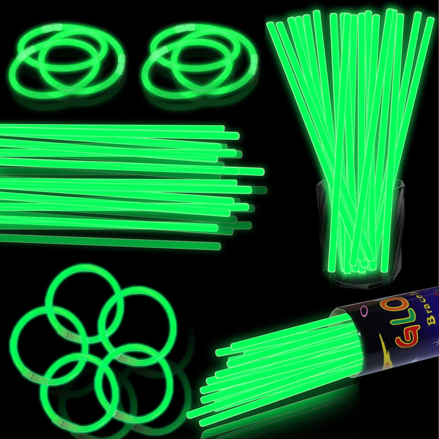 100 pk 8 Glow Sticks Bulk Party Favors, Light up Glow Necklaces & Bracelets in the Dark Party Supplies For Christmas Halloween S