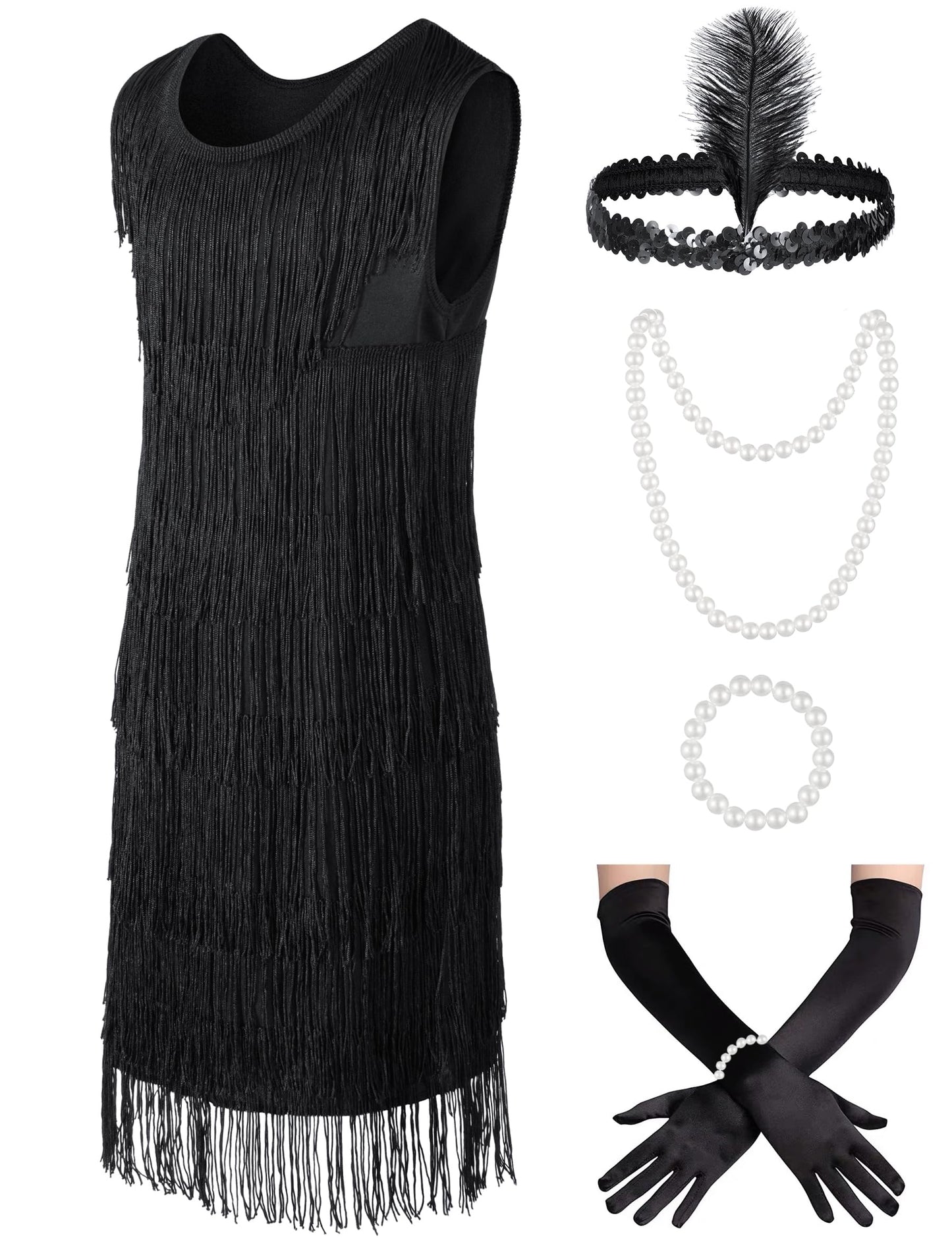 Kids 1920s Flapper Costume for Girls Dress with Accessories Set Kids Halloween Party Cosplay 7-9 Years