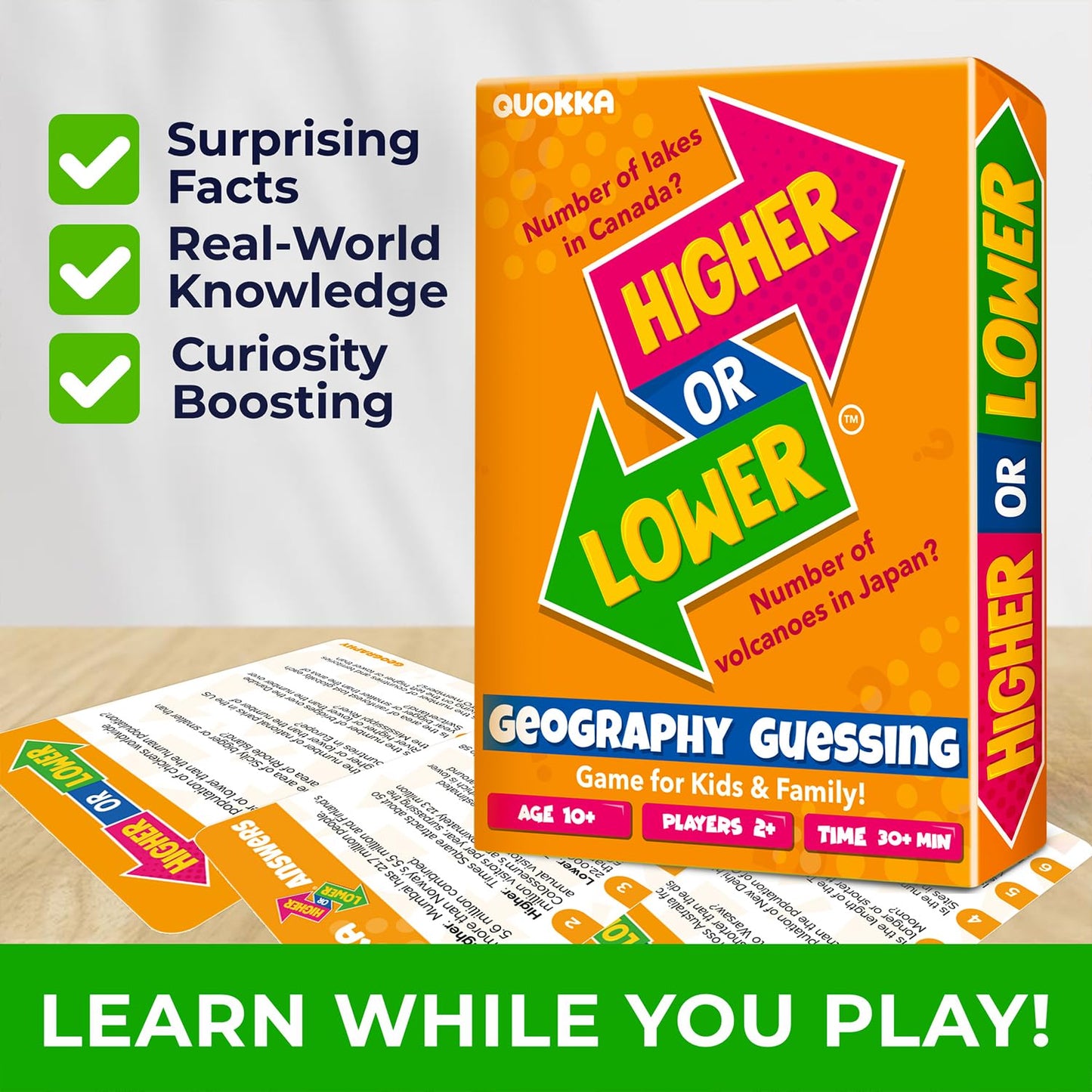 QUOKKA Geography Trivia Card Games - 4-Pack Family Game Night Set for Kids & Adults