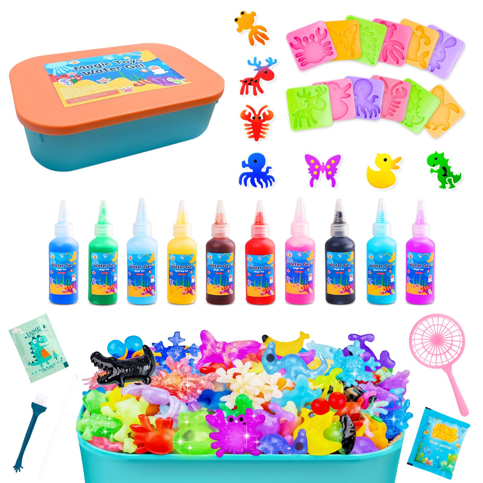 Linzuza Water Squishy Magic Kit for Kids: 10 Color DIY Water Fairy Gel Elf Maker Sensory Creative Activities 3D Ocean Animal Mol