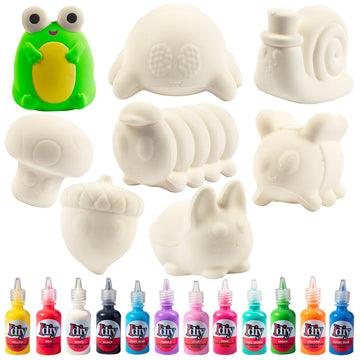 Idiy Party Craft Kit Jumbo Cute Critters Squishies (8 Garden Figures W 12 Fabric Paints)-White Kawaii Slow Rising Squishy Toys,