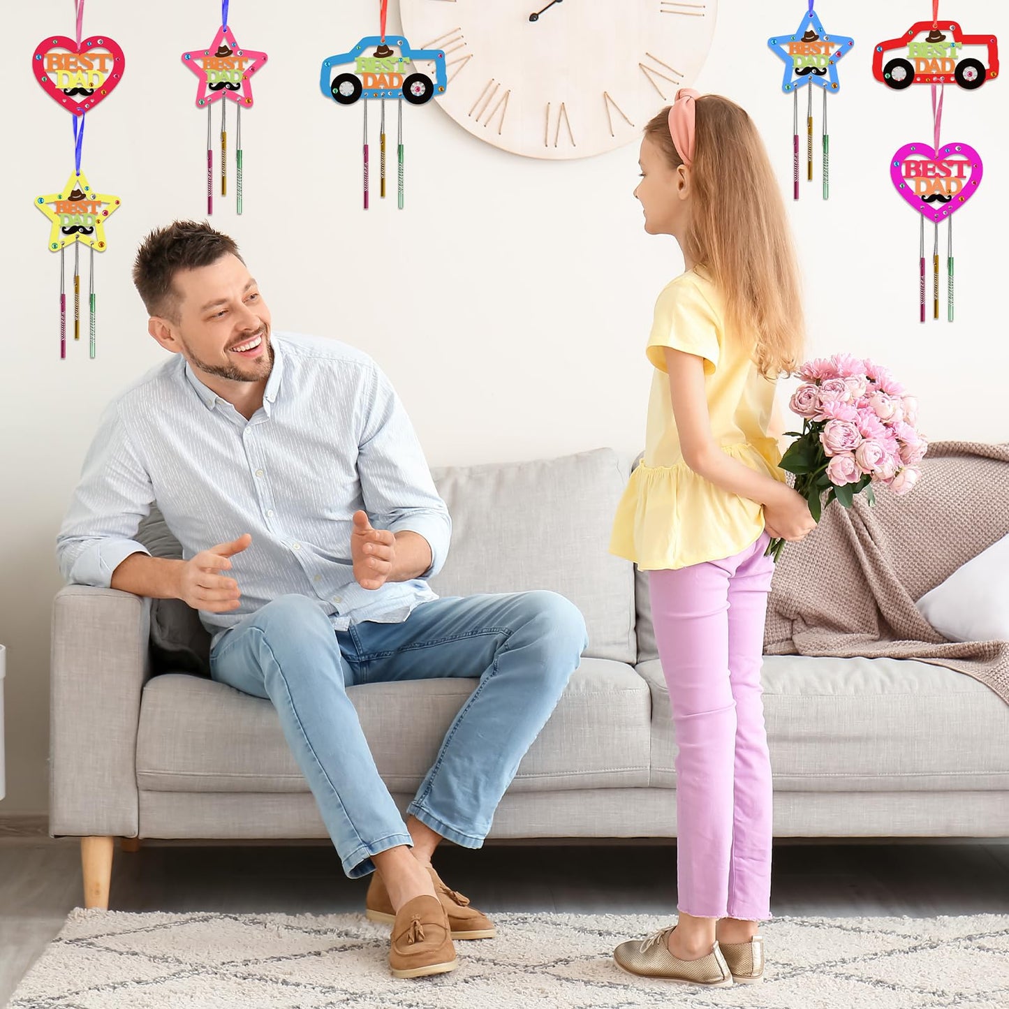 Fennoral 9 Pack Dad Wind Chime Kit For Kids Make You Own Fathers Day Craft Diy Coloring Wooden Father'S Day Art And Craft For Ar