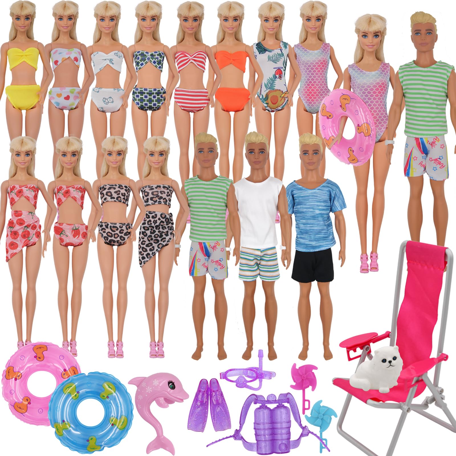 Ztweden 42Pcs Doll Clothes And Swimming Accessories For 12 Inch Boy And Girl Dolls Includes Bikini Swim Suit Swim Trunks Skatebo