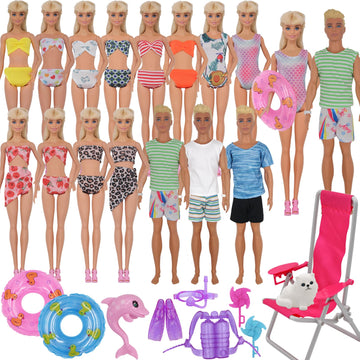 Ztweden 42Pcs Doll Clothes And Swimming Accessories For 12 Inch Boy And Girl Dolls Includes Bikini Swim Suit Swim Trunks Skatebo