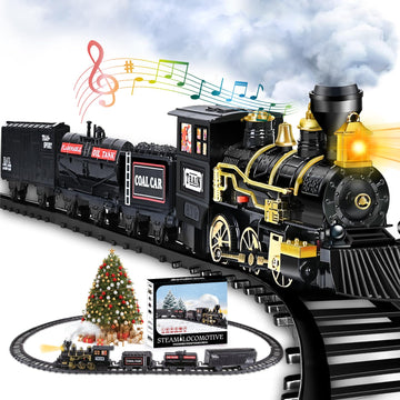 AuroTops Christmas Train Set,Kids Train Set for Under The Trees, Toys for Boys Girls with Steam Locomotive,Coal Carriage,Fuel Ta