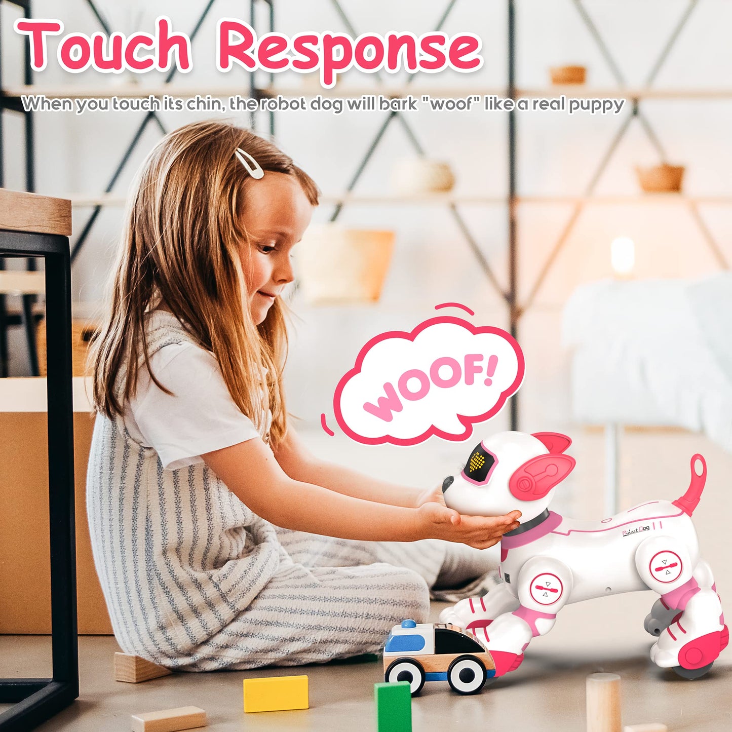 SONOMO Remote Control Robot Dog Toy - Interactive Programmable Puppy for Kids, Large Pink, Model BG1533