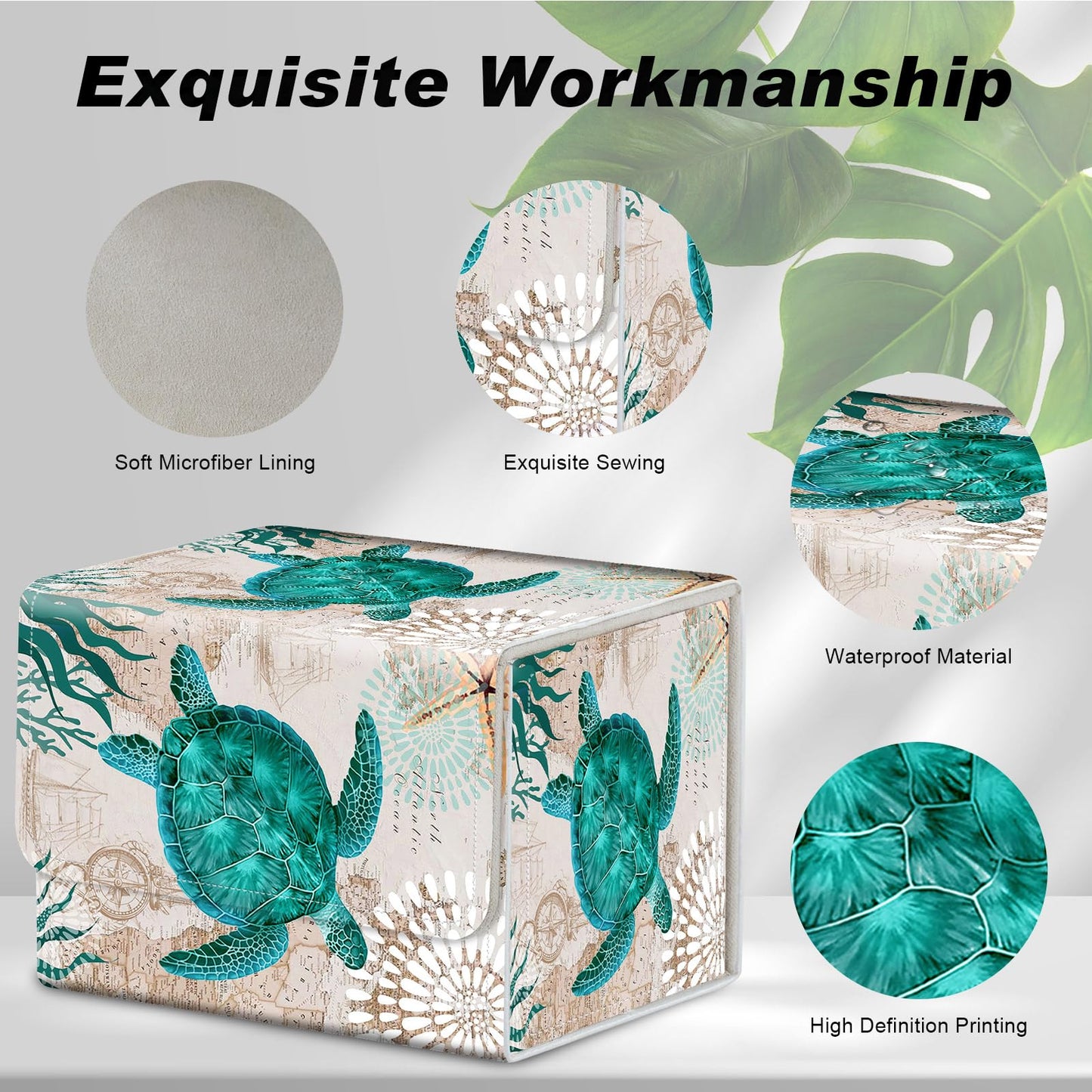 Card Game Storage Box for TCG Commander Deck Box MTG Card Box Organizer Trading Card Case TCG Card Storage Box Magnetic Closure Creative Pattern (Green Turtle  1 pack)