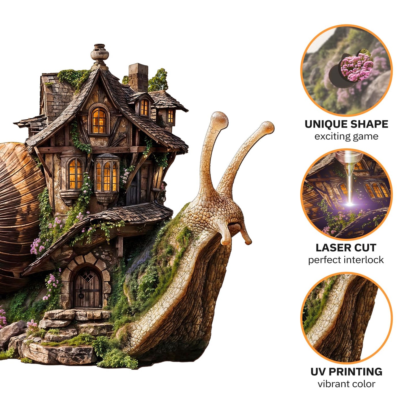 Jigfoxy Wooden Puzzles for mature-themeds  The Snail's House Wood Puzzles mature-themed  Unique Animal Shape Wooden Jigsaw Puzzles for mature-themeds  Birthday Gifts for Puzzle Lovers  Family  Friend (M-11.3 * 10.5in-168pcs)