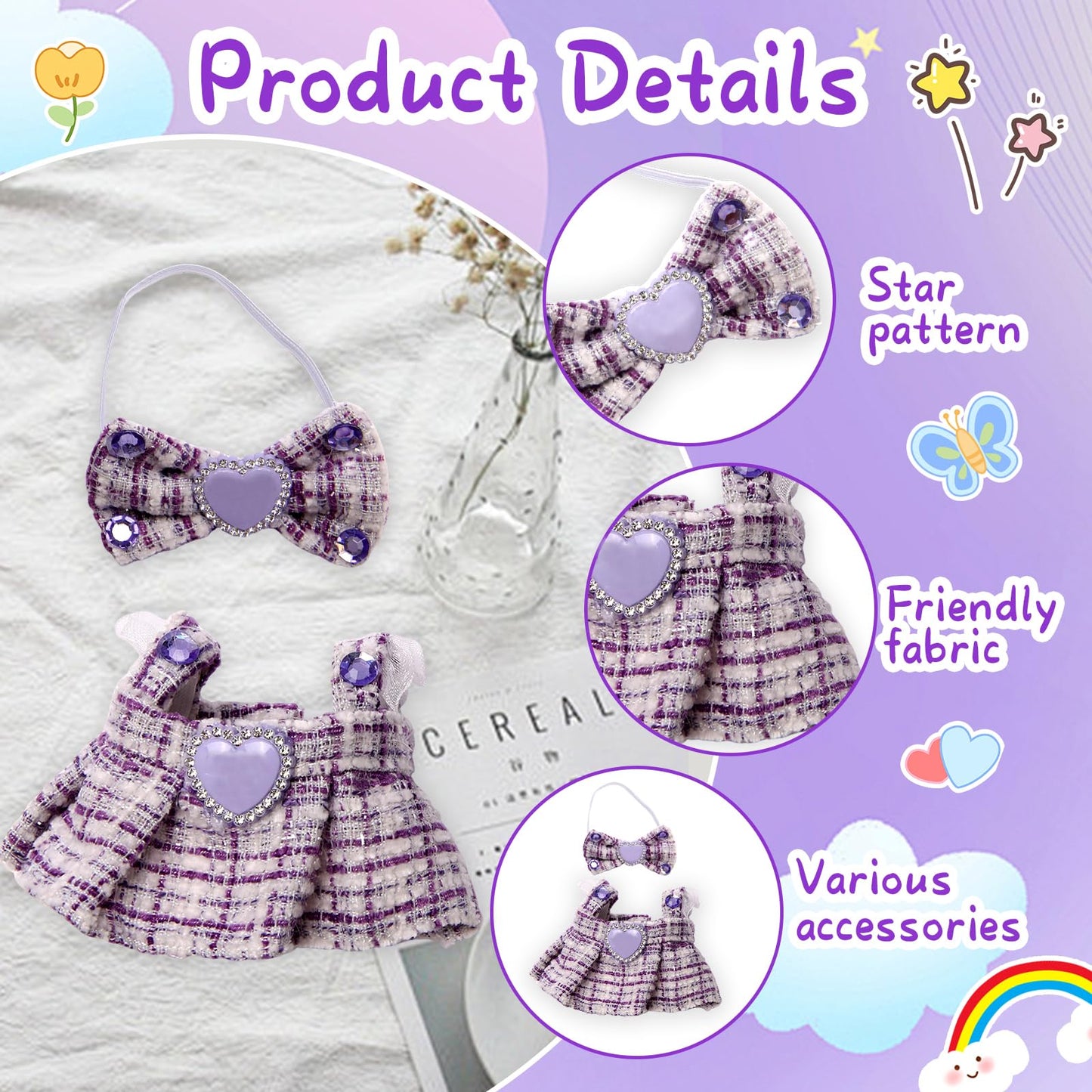 Hongvkae Doll Outfit Set for 17cm Dolls  2 Piece Clothes Set for Doll  enhanced Fashion Dresses for Dolls Accessories Suit (Purple)