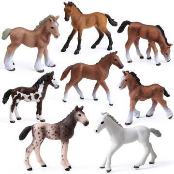 Uandme 8Pcs Horse Foal Toy Figures, Realistic Horse Pony Toy, Plastic Horse Figurines, Horse Animal Toys For Girls And Boys, Horse Club Cake Topper Party Decoration