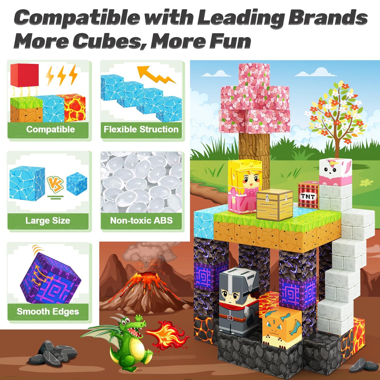 Magnetic Blocks - Build Mine Magnet World Magic Portal Set, Magnetic Tiles Building Blocks Toddler Toys Stem Sensory Outdoor Toys For 3+ Year Old Boys & Girls, Creative Kids Games Kids Toys 84Pcs