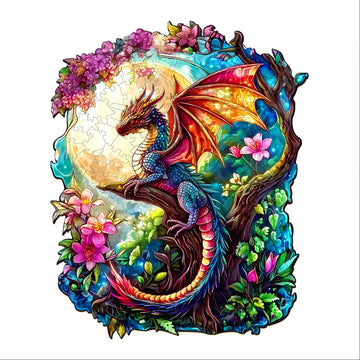 Wooden Puzzles for Adults - Challenging Dragon in Moonlight Adult Puzzle, Unique Animal Shaped Wooden Jigsaw Puzzles for Adults,