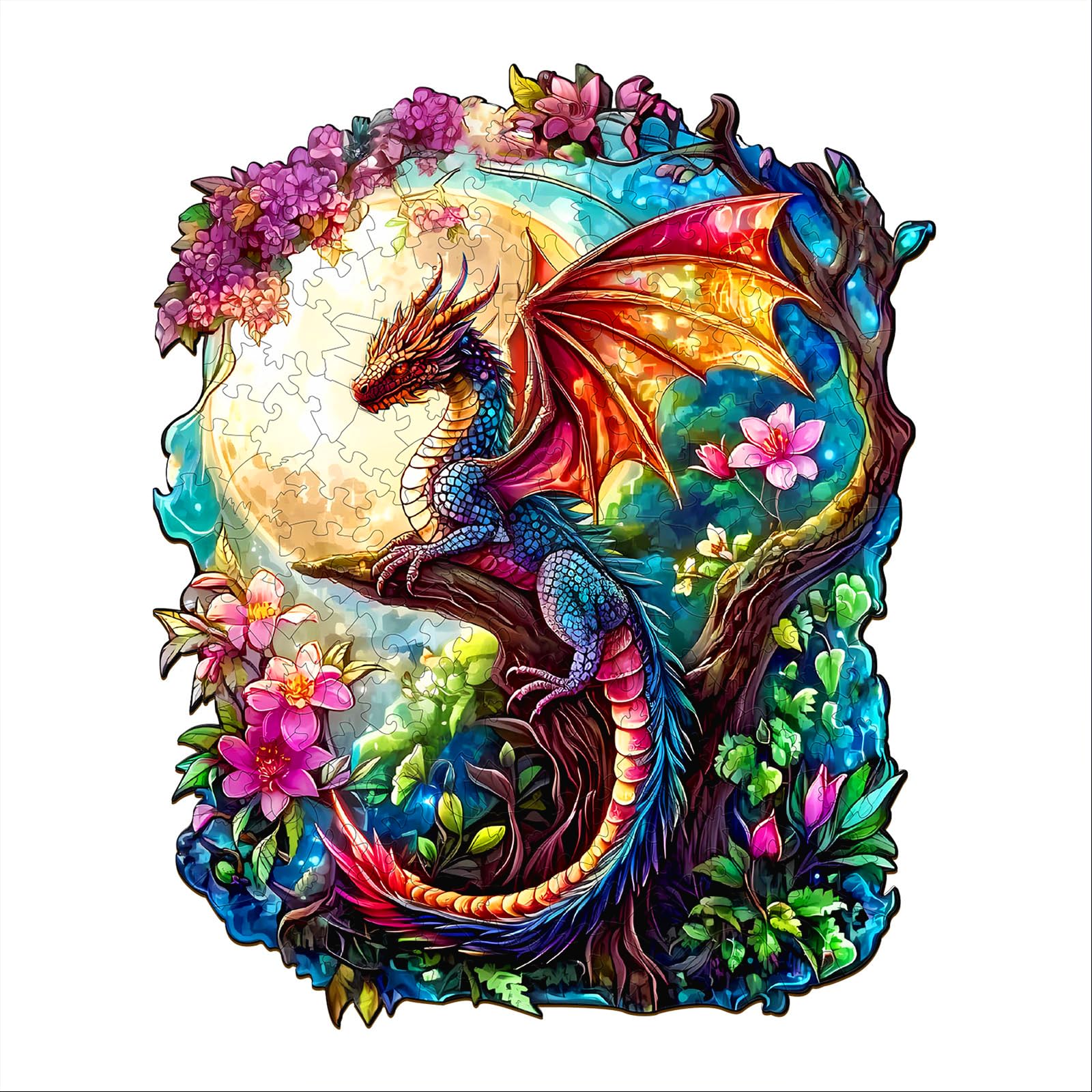 Wooden Puzzles for mature-themeds - Challenging Dragon in Moonlight mature-themed Puzzle  Unique Animal Shaped Wooden Jigsaw Puzzles for mature-themeds  Creative Gifts Family Games 11.4 * 9.3in 170pcs