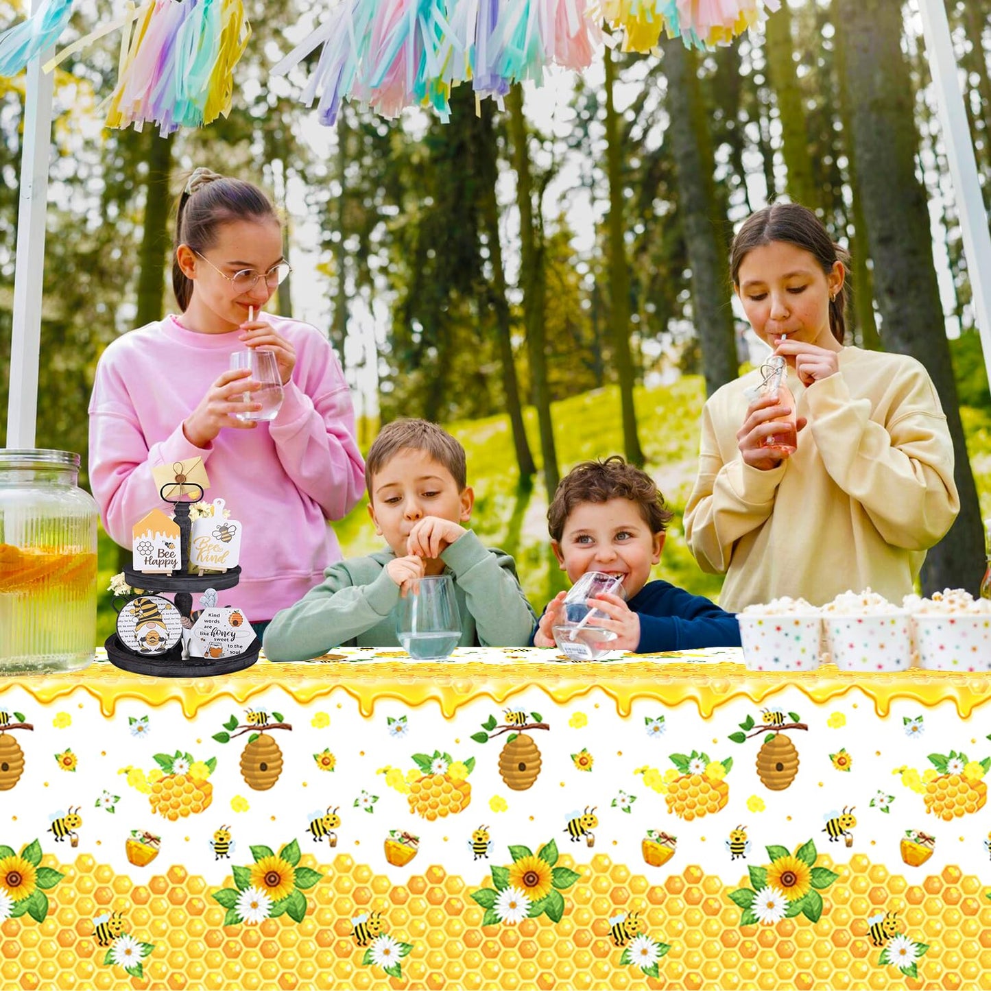 4 Pack Bee Tablecloth Happy Bee Day Tablecloths Rectangle Honey Bees Bumble Table Cover Bee Theme Party Tablecloth For Bee Baby