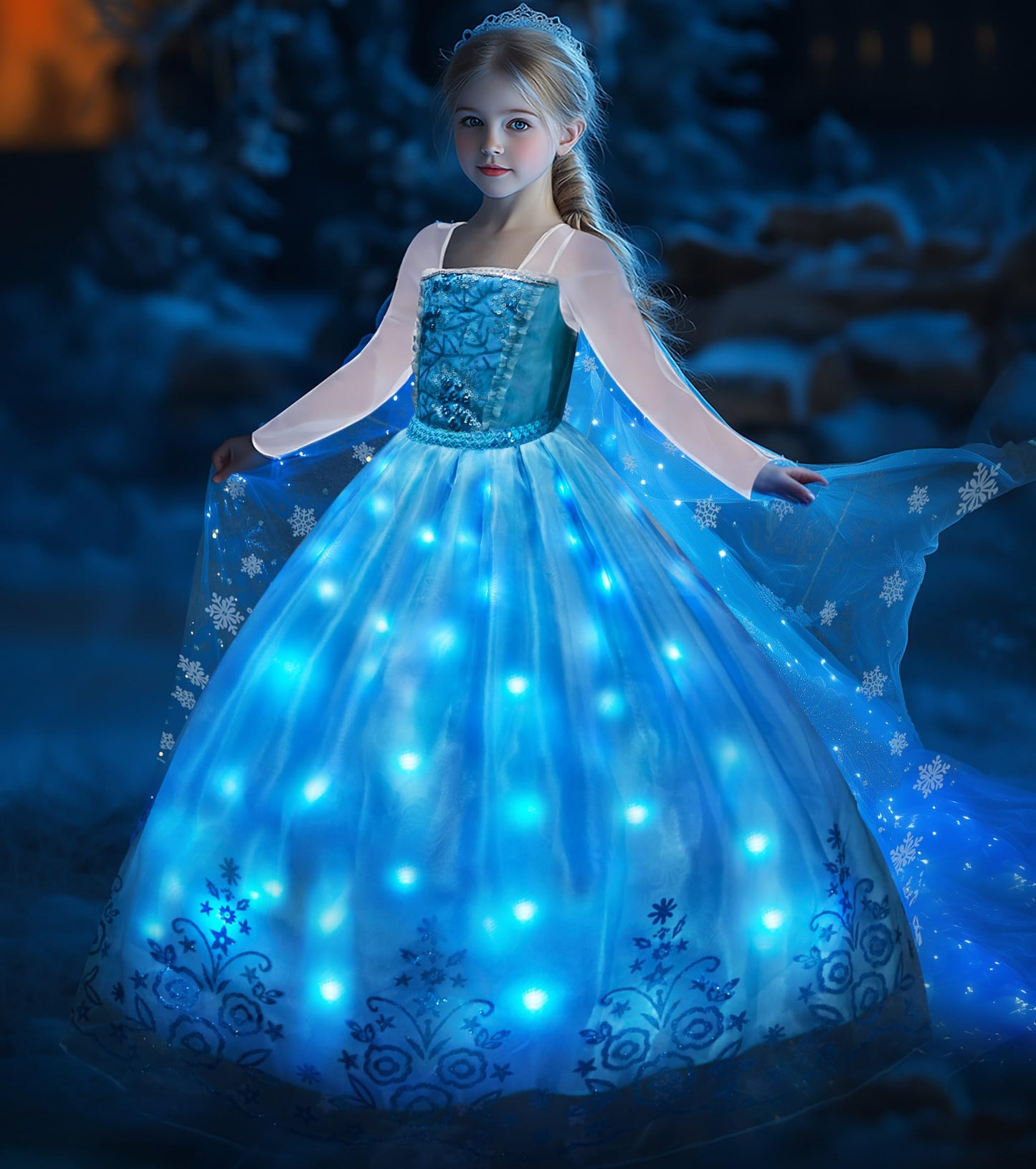 Davvew Princess Dress Light Up Halloween Costumes For Girls Age 3-10 Year Old Costume For Kids Toddler Dress Up Clothes