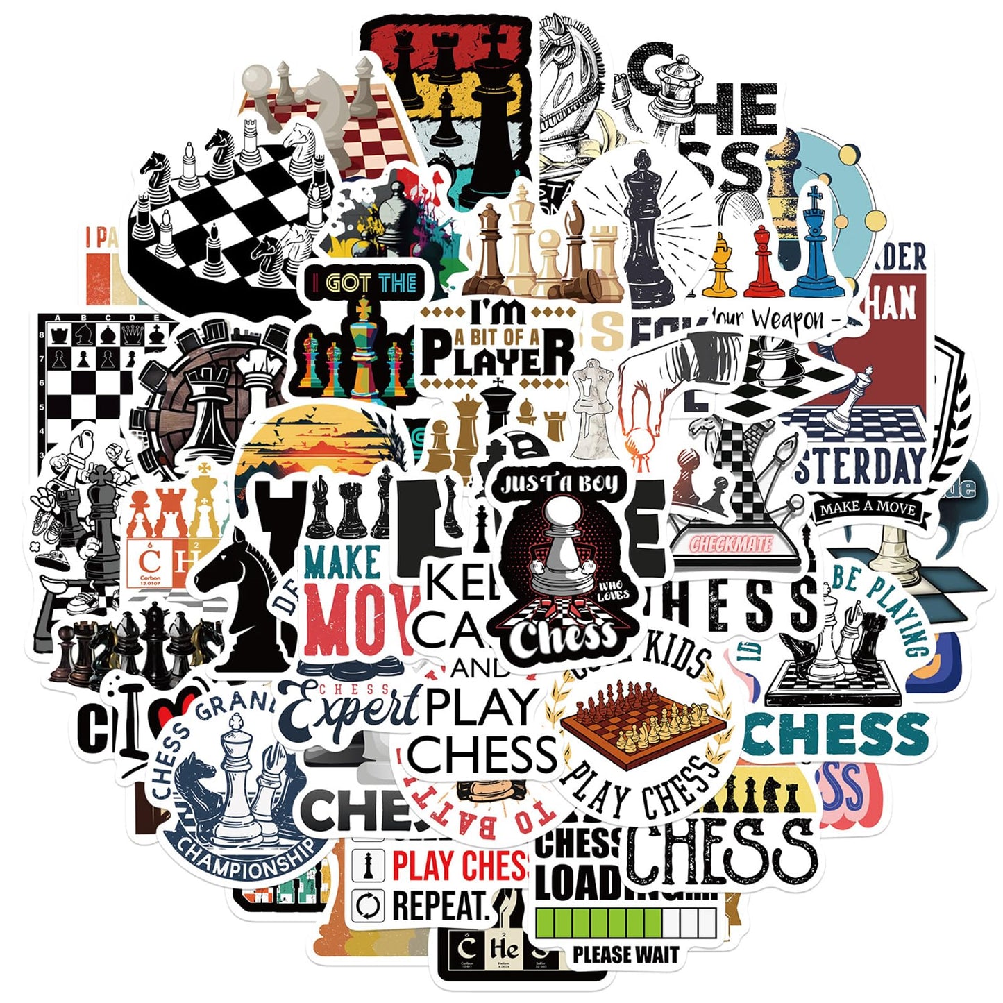 50 Pcs Chess Stickers,Chess Decorations, Funny Game Vinyl Stickers For Laptop,Scrapbook,Water Bottle,Phone,Gifts For Chess Playe