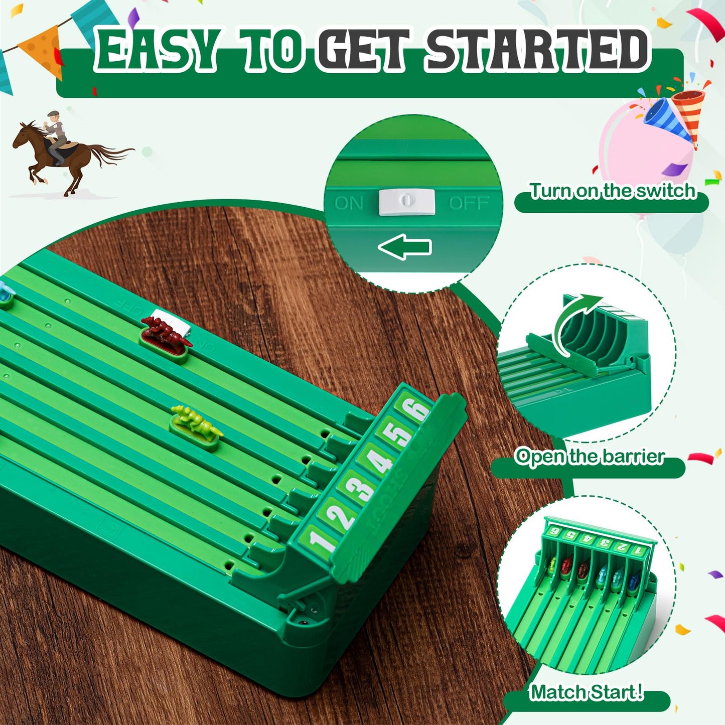 Foilswirl Electric Horse Racing Board Game Mini Portable 6-Horse Racing Table Desktop Derby Game for mature-themed Family Party Entertainment