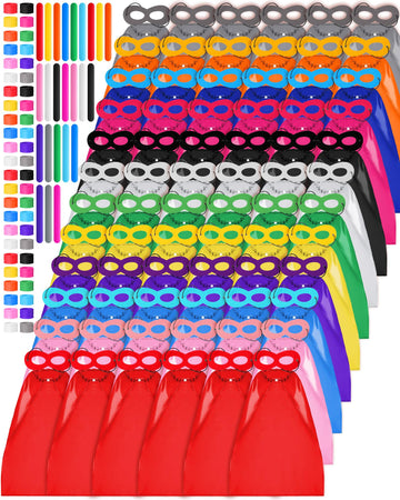 Jenaai 72 Sets Halloween Capes and Masks for Kids with Slap Bracelets Heroic Party Cosplay Group Dress up Costume
