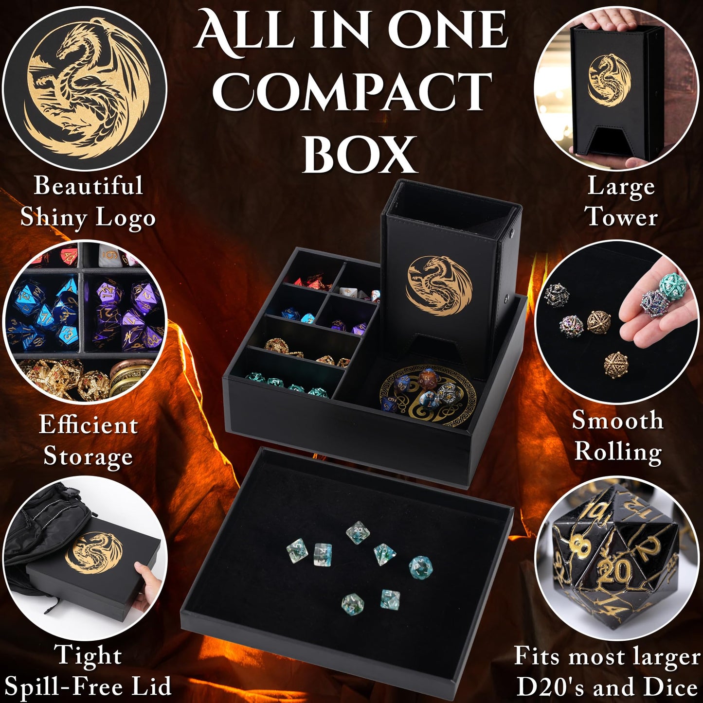 Dice Tray and Dice Tower for DND: All-in-One Tray, Storage & Large Tower for Random Rolls - Stores your Sets, Mini's etc, Perfec