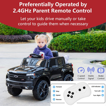 Enyopro 12V Licensed Chevrolet Silverado Ride On Truck Car, Kids Boys And Girls Electric Car Battery Powered Electric Vehicle With Parent Remote Control, Music Player, Led Lights, 3 Speeds, Blue