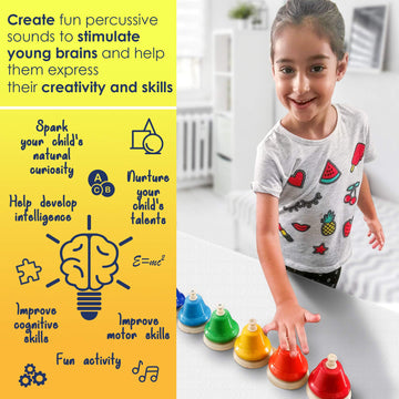 Miniartis Desk Bells For Kids | Educational Music Toys For Toddlers 8 Notes Colorful Hand Bells Set | Kids Musical Instrument With 15 Songbook | Great Birthday Gift For Children