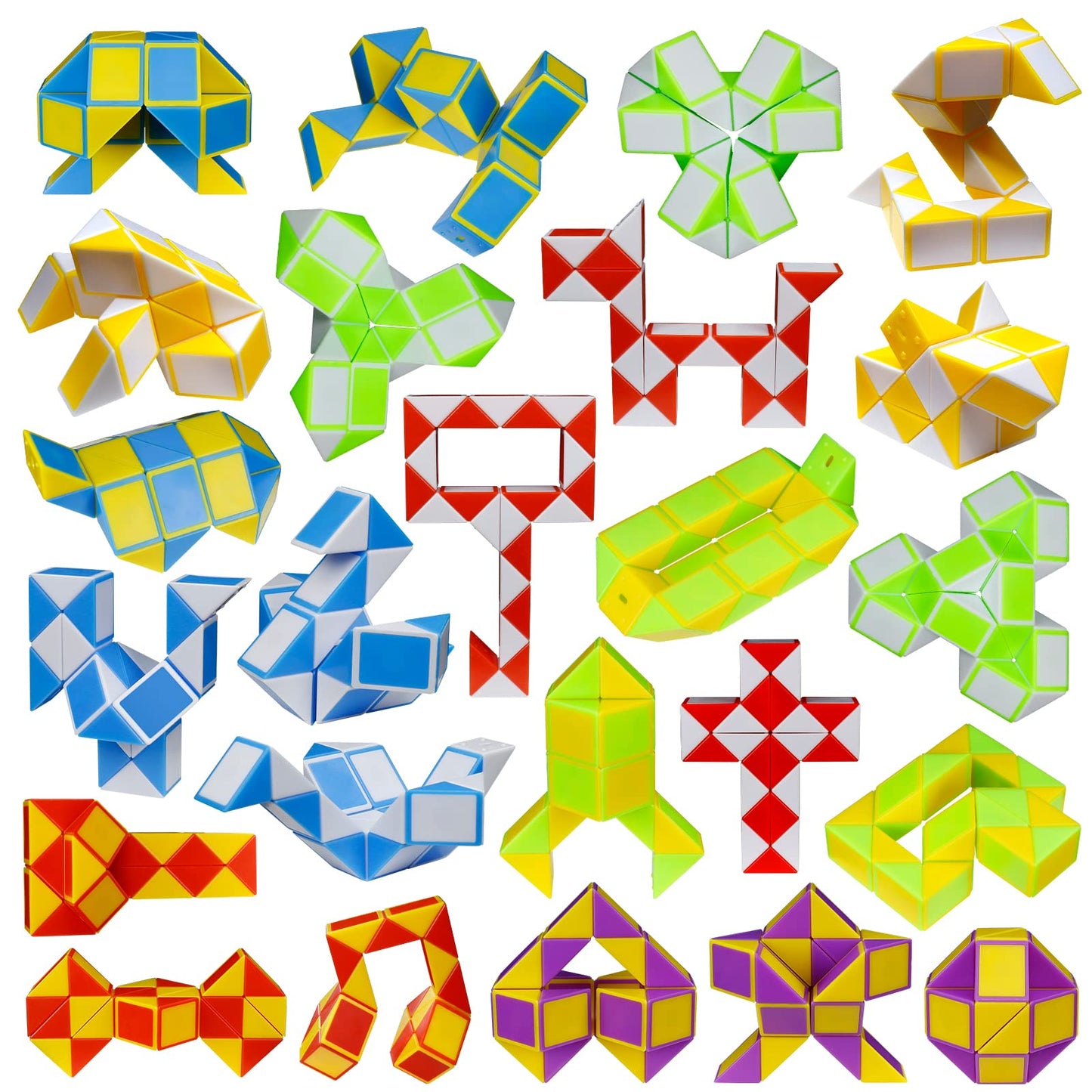 LENDOD 24 Pack 24 Blocks Mini Fidget Snake Cube Mini Twist Puzzle Cubes Magic Speed Cubes Toy for Kids Party Bag Fillers  Party Supplies