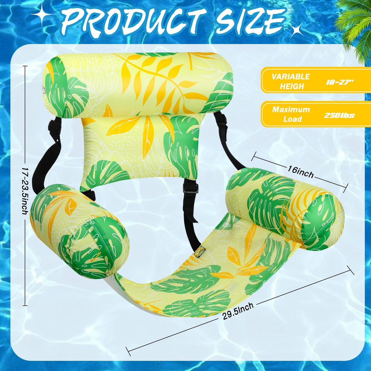 Sonwyoung Inflatable Pool Floats mature-themed Floating Lounge Chairs Blow up Pool Noodles for mature-themed Heavy Duty Swimming Tropical Plants Fun Pattern Floating Chair for Summer Water Beach Lake Party(Yellow)