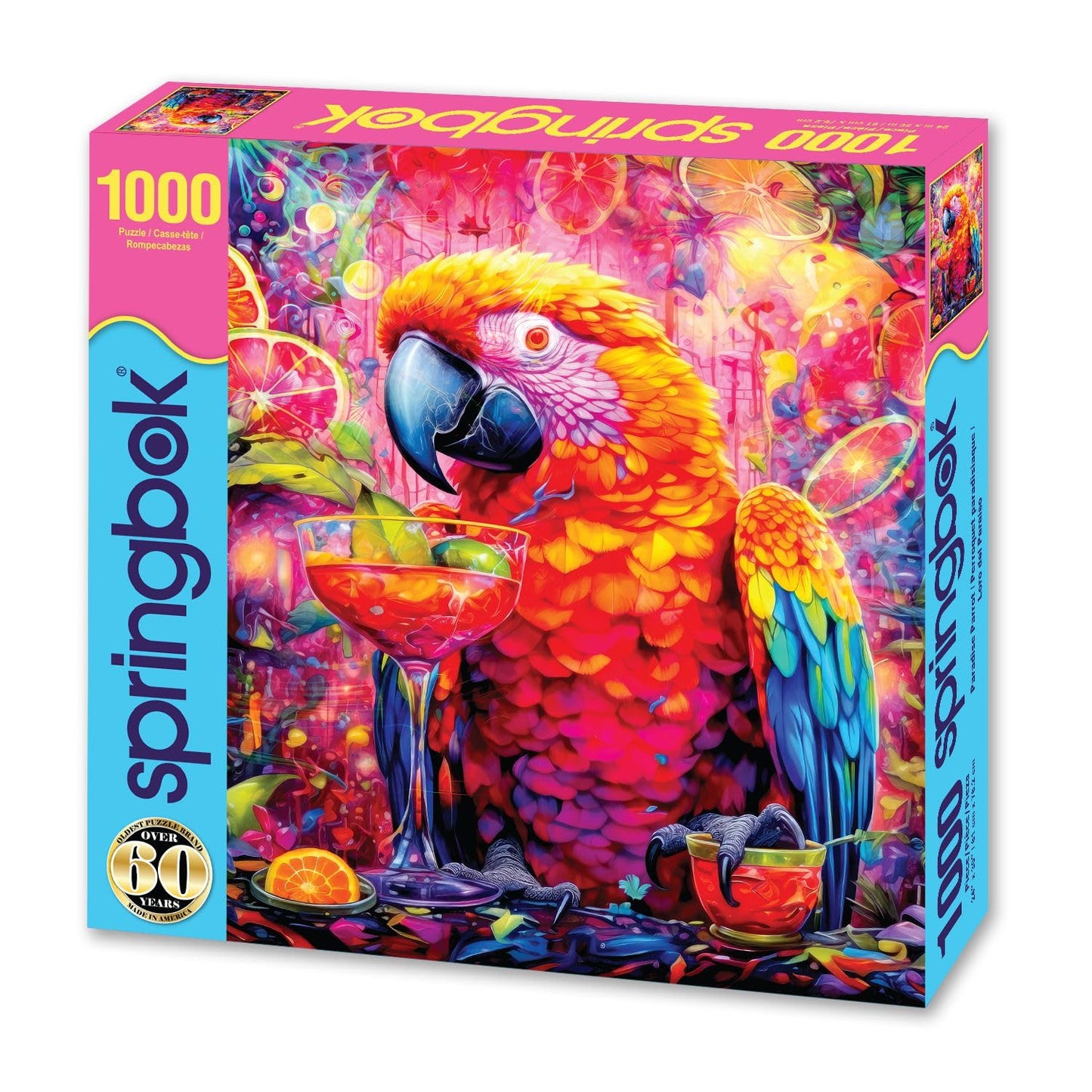 Springbok Paradise Parrot 1000 Piece Jigsaw Puzzle for mature-themeds Features a Colorful Parrot Sipping a Margarita in a Jungle Paradise
