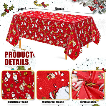 Newwiee 3 Pack Christmas Tablecloths 108 x 54 Inch Disposable Plastic Rectangle Table Cover Holiday Waterproof Tablecloth for Ch